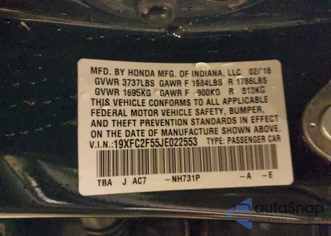 2018 Honda Civic Lx из США, поврежденный, VIN 19XFC2F55JE022553